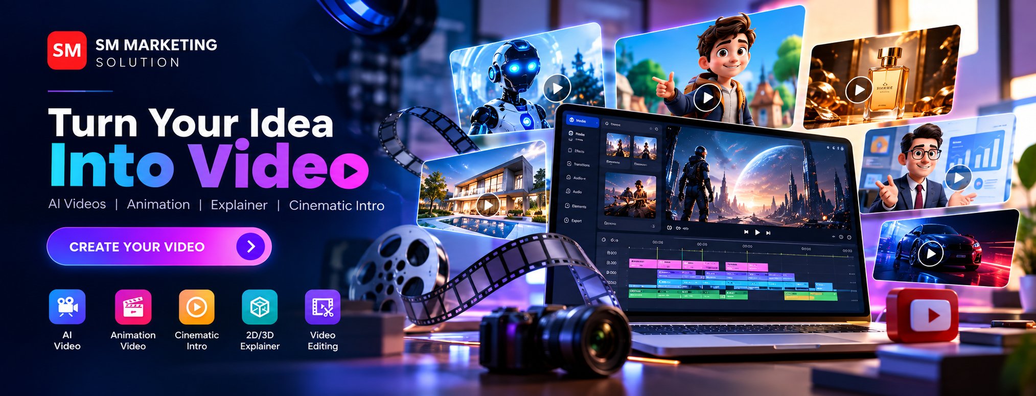 Turn your idea into video — AI videos, animation, explainer, cinematic intro